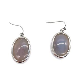 Agate Gray Stone Earrings on Silver tone